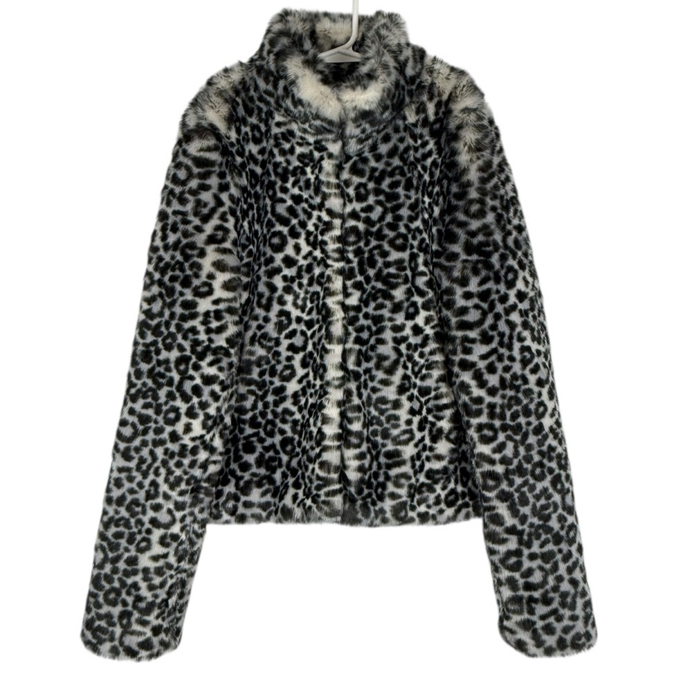 H&M Divided Faux Fur Leopard Print Jacket Size 4